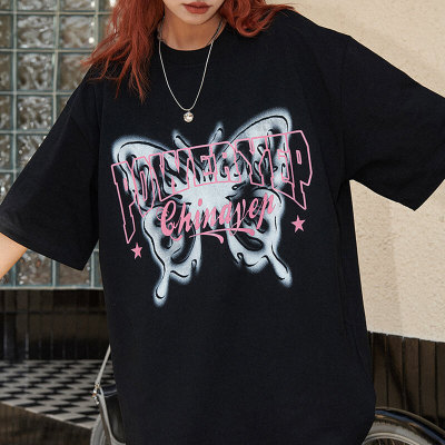 Design Butterfly Theme Printed Oversized Streetwear - 190GSM Cotton Short Sleeve T-Shirt Women