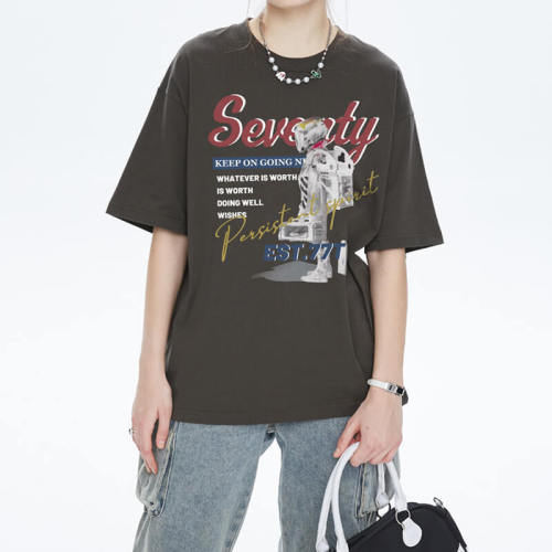 Customized Robot Print Vintage Streetwear - 190GSM Cotton Trendy Oversized Short Sleeve T-Shirt