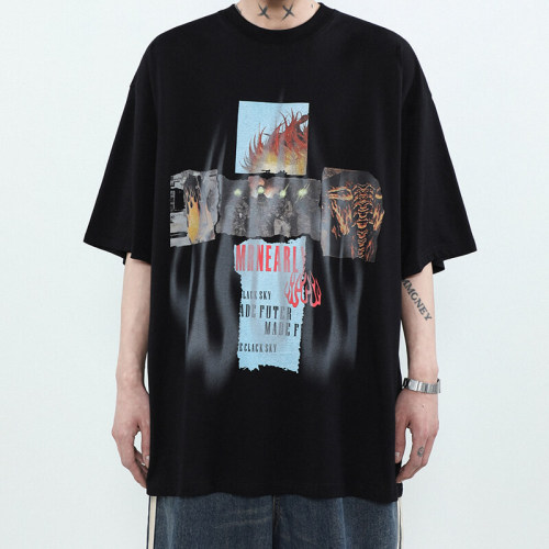 Manufacturing Violent Elements Printed Streetwear - 190GSM Cotton Oversized Short Sleeve T-Shirt