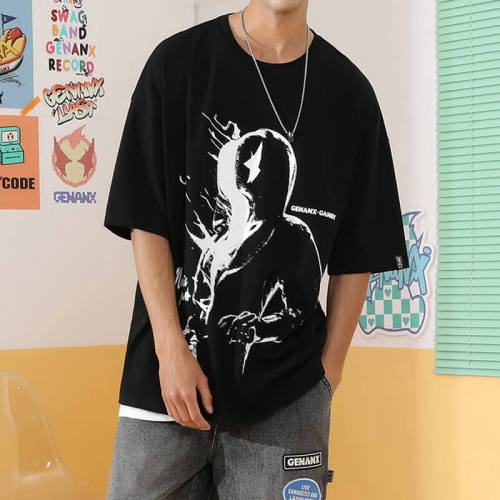 Customized Demon Themed Anime Printed Streetwear - 190GSM Cotton Oversized Short Sleeve T-Shirt