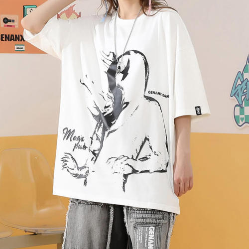 Customized Demon Themed Anime Printed Streetwear - 190GSM Cotton Oversized Short Sleeve T-Shirt