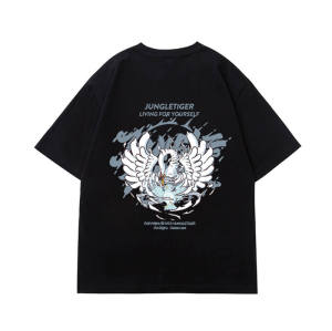 Customized Animal Themed Printed Streetwear - Crane Printed Cotton Oversized Short Sleeve T-Shirt