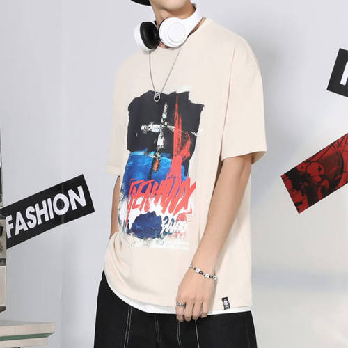 Customized Tech Elements Series Streetwear - 190GSM Cotton Oversized Short Sleeve T-Shirt Men's