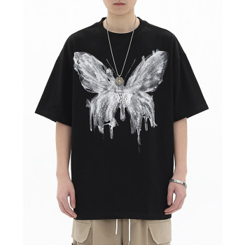 Customized Butterfly Print Oversized Short Sleeve T-shirt - 260GSM Heavyweight Cotton Streetwear