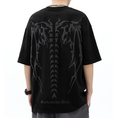 Manufacture Customized Bat Print Short Sleeve T-shirt - 280GSM Heavyweight Trendy Suede T-shirt Mens
