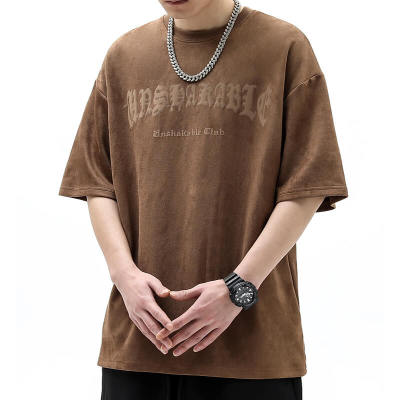 Manufacture Customized Bat Print Short Sleeve T-shirt - 280GSM Heavyweight Trendy Suede T-shirt Mens