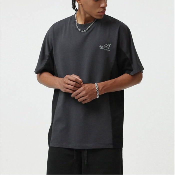 Customized Trendy Splicing Streetwear - 265GSM Heavyweight Cotton Oversized Short Sleeve T-shirt