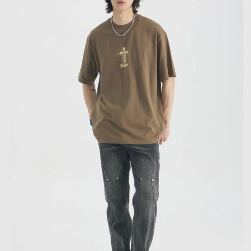 Custom Cross Printed T-shirt - 230GSM Heavyweight Cotton Smoke Cross Oversized Short Sleeve T-Shirt
