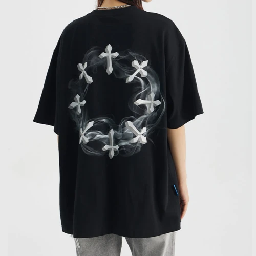 Custom Cross Printed T-shirt - 230GSM Heavyweight Cotton Smoke Cross Oversized Short Sleeve T-Shirt