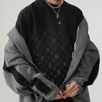 Custom Personalized Pattern T-shirt - 265GSM Four Pointed Star Print Oversized Short Sleeve T-Shirt