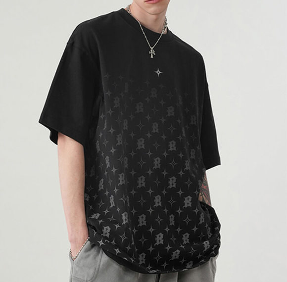 Custom Personalized Pattern T-shirt - 265GSM Four Pointed Star Print Oversized Short Sleeve T-Shirt