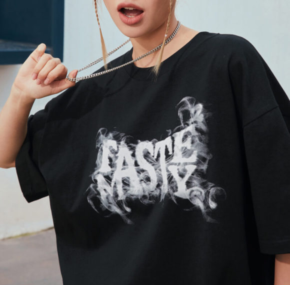Customized Smoke Letter Print Trendy Streetwear - 270GSM Cotton Oversized Short Sleeve T-Shirt Mens