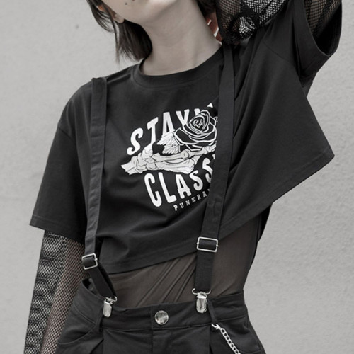 Customized Personalized Skull Rose Print Streetwear - 190GSM Punk Slim Fit Short Sleeve T-Shirt