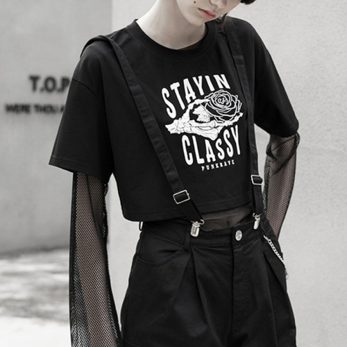 Customized Personalized Skull Rose Print Streetwear - 190GSM Punk Slim Fit Short Sleeve T-Shirt