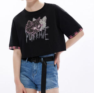 Customized Women's Punk Style Streetwear - 190GSM Cat Printed Slim Fit Short Sleeve T-Shirt Women