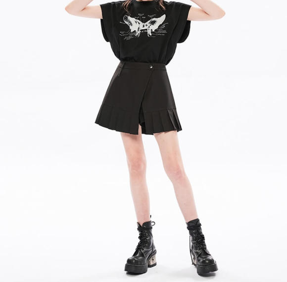 Customized Women Punk Streetwear - 240GSM Heavyweight Butterfly Print Slim Fit Short Sleeve T-Shirt