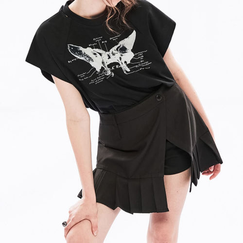 Customized Women Punk Streetwear - 240GSM Heavyweight Butterfly Print Slim Fit Short Sleeve T-Shirt