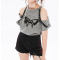 Customized Women Punk Streetwear - 240GSM Heavyweight Butterfly Print Slim Fit Short Sleeve T-Shirt