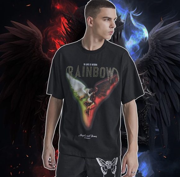 Custom Demons & Angels Print Streetwear T-shirt | White Ink Jet Print Graphic Dark Style T-shirt