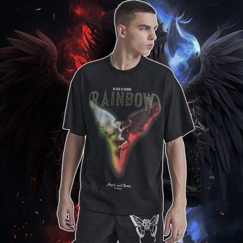 Custom Demons & Angels Print Streetwear T-shirt | White Ink Jet Print Graphic Dark Style T-shirt