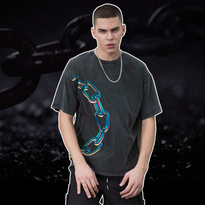 Manufacturing Custom T-shirts Heat Transfer Print Washed Graphic Cotton Dark T-shirts