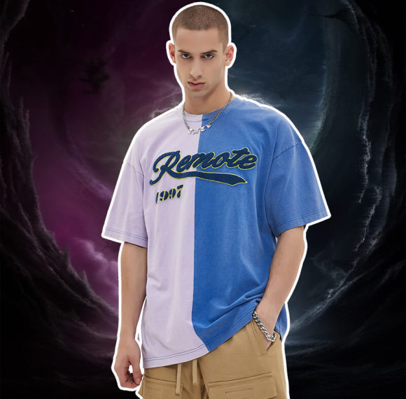 Patchwork Washed Short Sleeve Towel Embroidered Printed T-Shirt  -  Desgin Personalized Printed Streetwear