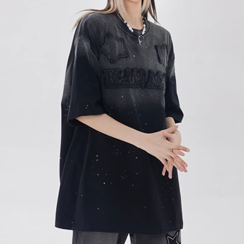 Personalized Printed Women Streetwear - 260GSM Heavyweight Cotton Gradient Vintage Oversized T-Shirt