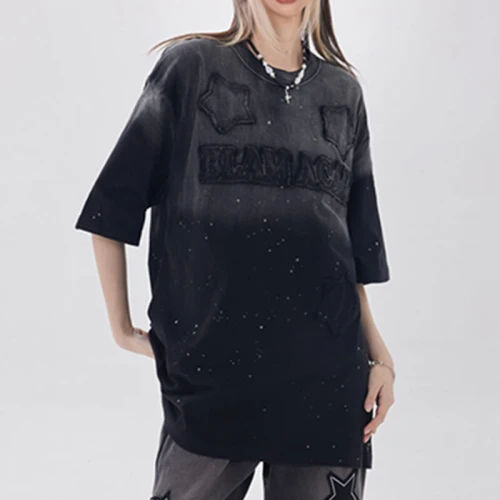 Personalized Printed Women Streetwear - 260GSM Heavyweight Cotton Gradient Vintage Oversized T-Shirt