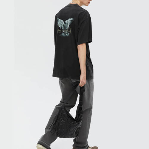 Custom Birds Print Vintage Washed Streetwear - 230GSM Heavyweight Cotton Oversized Short Sleeve T-Shirt