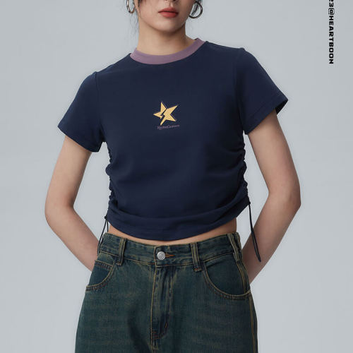 Personalized Pattern Printed Streetwear - Simple Color Collision Slim Short Sleeve T-shirt Women