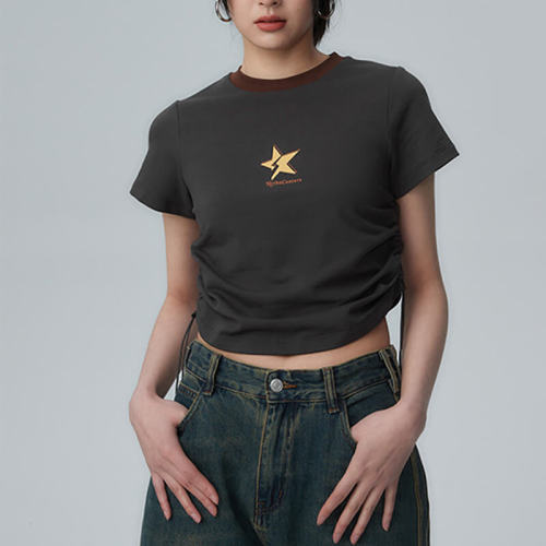 Personalized Pattern Printed Streetwear - Simple Color Collision Slim Short Sleeve T-shirt Women
