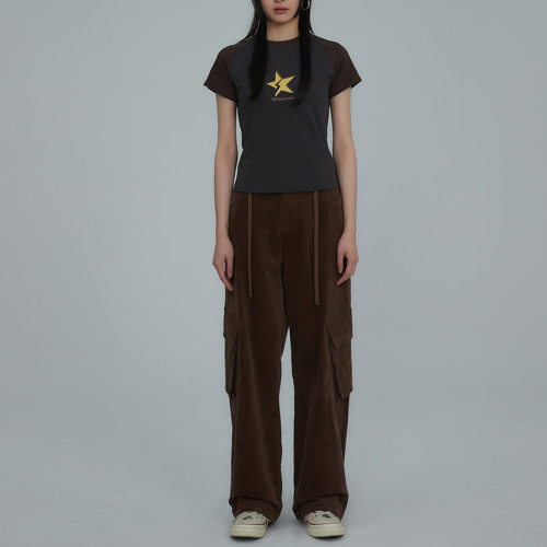 Personalized Pattern Printed Streetwear - Plunger Sleeve Color Blocking Slim Short Sleeve T-Shirt Women