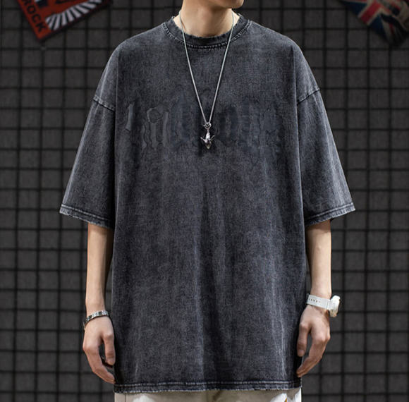 Custom Cross Printed Washed Streetwear - 230GSM Heavyweight Trend Oversized Short Sleeve T-Shirt