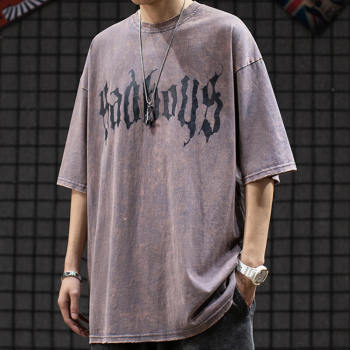 Custom Cross Printed Washed Streetwear - 230GSM Heavyweight Trend Oversized Short Sleeve T-Shirt