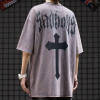 Custom Cross Printed Washed Streetwear - 230GSM Heavyweight Trend Oversized Short Sleeve T-Shirt