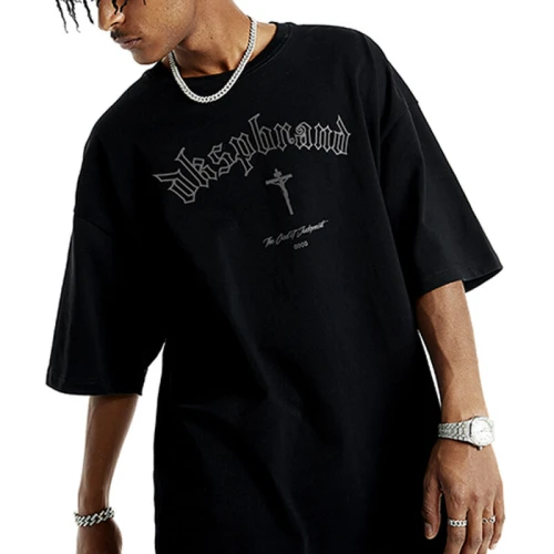 Custom Cross Printed Streetwear - 230GSM Cotton Screen Printed Oversized Short Sleeve T-Shirt Men