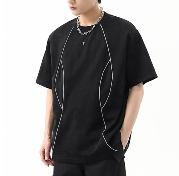 Custom Suede Rivet Streetwear - 280GSM Heavyweight Cotton Oversized Short Sleeve T-Shirt Men