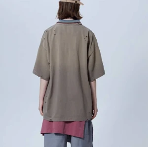 Customized Dark Streetwear Manufacturer - 230GSM Cotton Hole Torn Washed Vintage Oversized T-Shirt