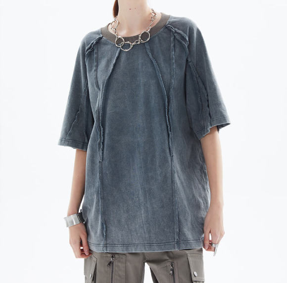 Dark Streetwear Manufacturer - Custom 230GSM Cotton Raw Edge Destruction Snow Washed Vintage Oversized T-Shirt