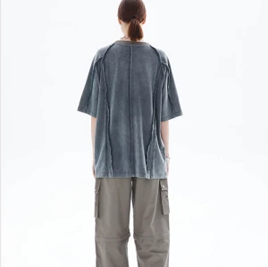 Dark Streetwear Manufacturer - Custom 230GSM Cotton Raw Edge Destruction Snow Washed Vintage Oversized T-Shirt