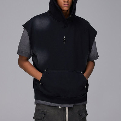 Customized Personalized Streetwear - 300GSM Cotton Washed Rivet Box Fit Vintage Sleeveless T-Shirt