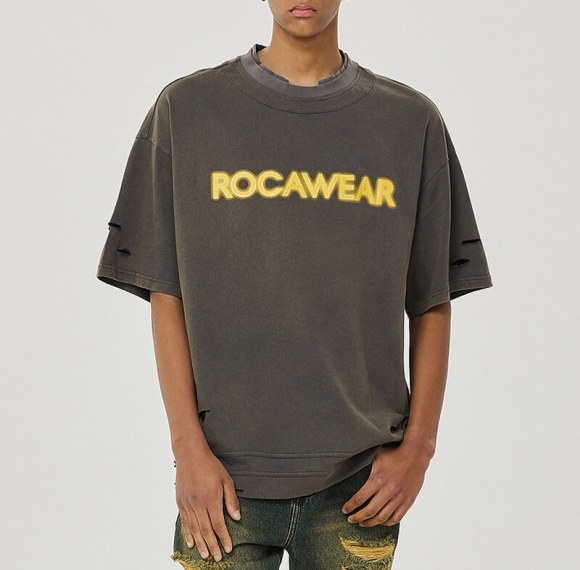 Customized Personalized Streetwear - 230GSM Washed Hole Torn Box Fit Vintage Puff Print T-Shirt