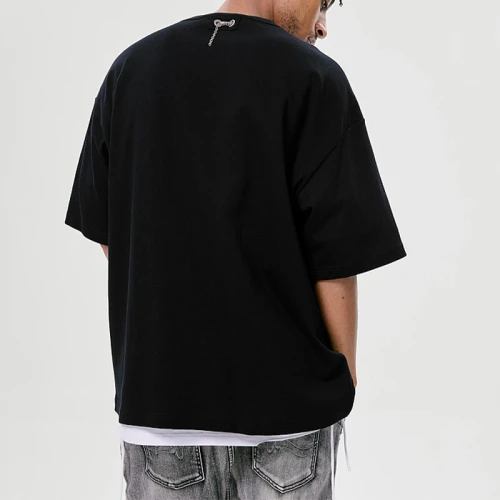 Customized Personalized Streetwear - 230GSM Cotton Eyelet Oversized Necklace Embellished Personalized T-Shirt