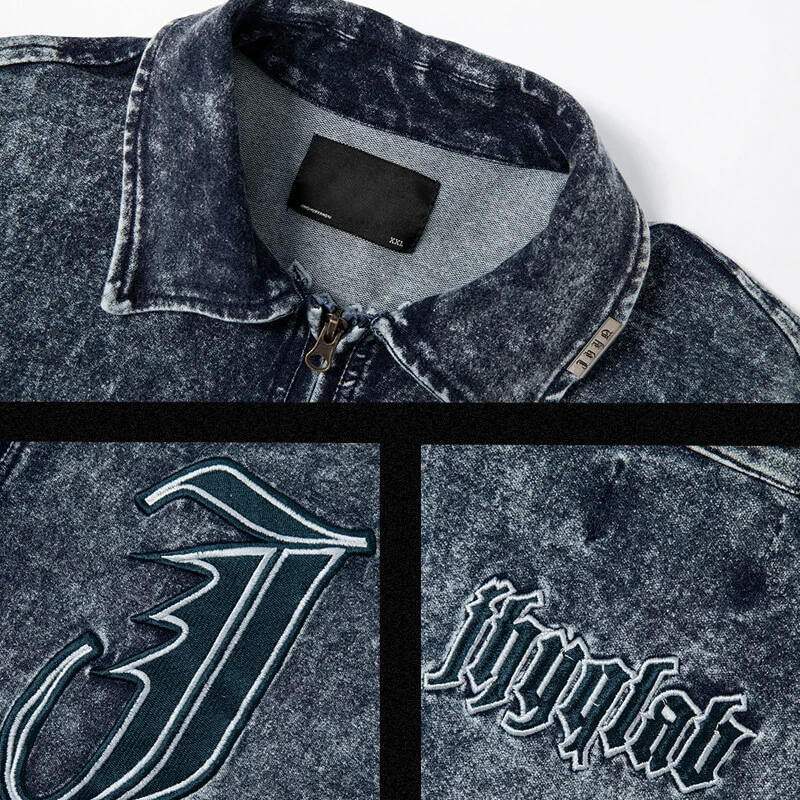 CUS2312A047 Streetwear Denim Jacket Detailed Display