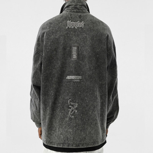 Custom Dark Style Streetwear Jacket | 300GSM, 100% Cotton, Oversized Fit Hip Pop Jacket | Support OEM, ODM
