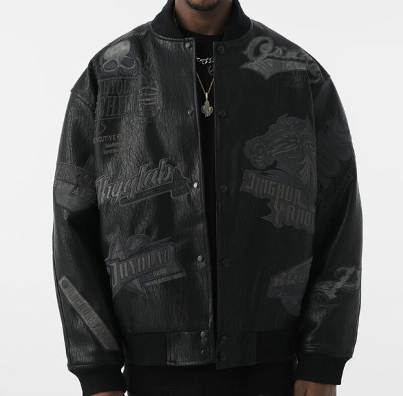 Custom Dark Style Streetwear Bomber Jacket | PU Leather, 100% Polyester, Oversized Fit Moto Jacket | Support OEM, ODM