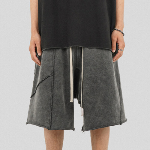 Custom Vintage Wash Street Style Shorts | Loose Fit Straight, 100% Cotton, Splicing Dark Street Style Shorts