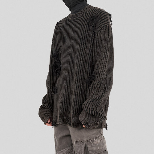 Custom Vintage Wash Streetwear Sweater | Acrylic Fabric, Round Neck, Off-shoulder Sleeves, Oversized High Dark Style Sweater