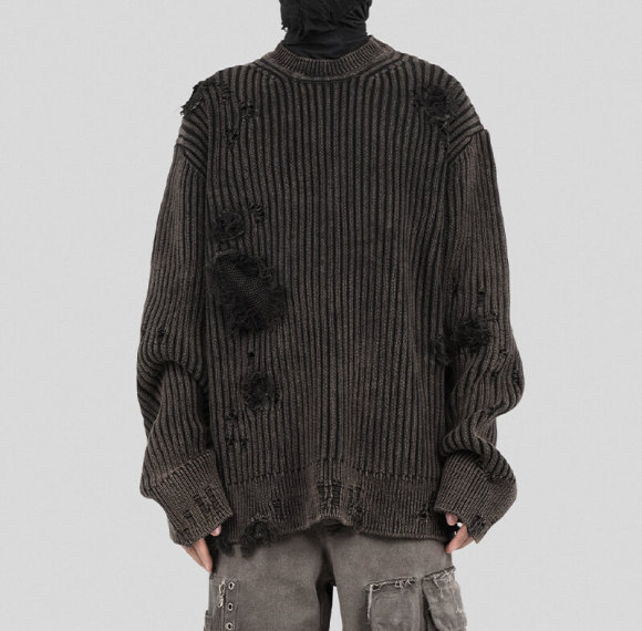 Custom Vintage Wash Streetwear Sweater | Acrylic Fabric, Round Neck, Off-shoulder Sleeves, Oversized High Dark Style Sweater