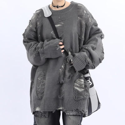 Custom Vintage Streetwear Sweater | Wool Fabric, Round Neck, Off-shoulder Sleeves, Oversized High Street Dark Style Sweater